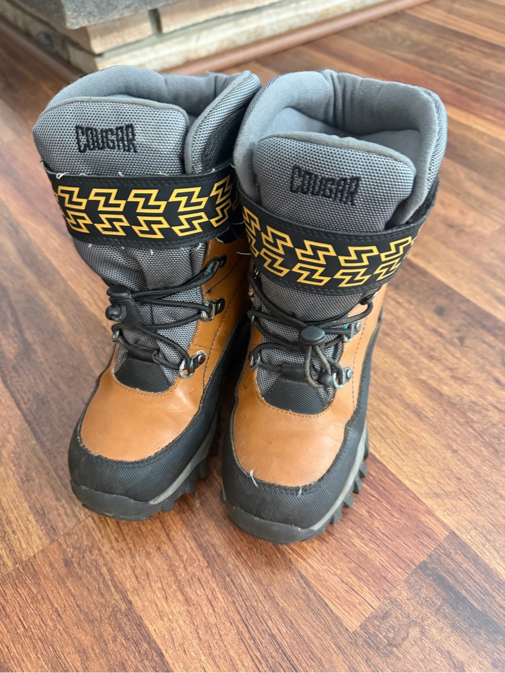 Cougar Kids Brown & Gray Winter Boots with Yellow Detail